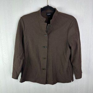 Eileen Fisher Brown 100% Wool Button up Shirt size Small‎